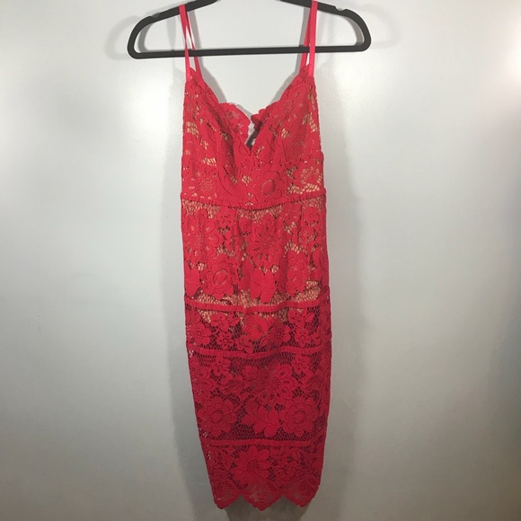 For Love And Lemons Hot Red lace midi Dress Xs - Picture 5 of 8